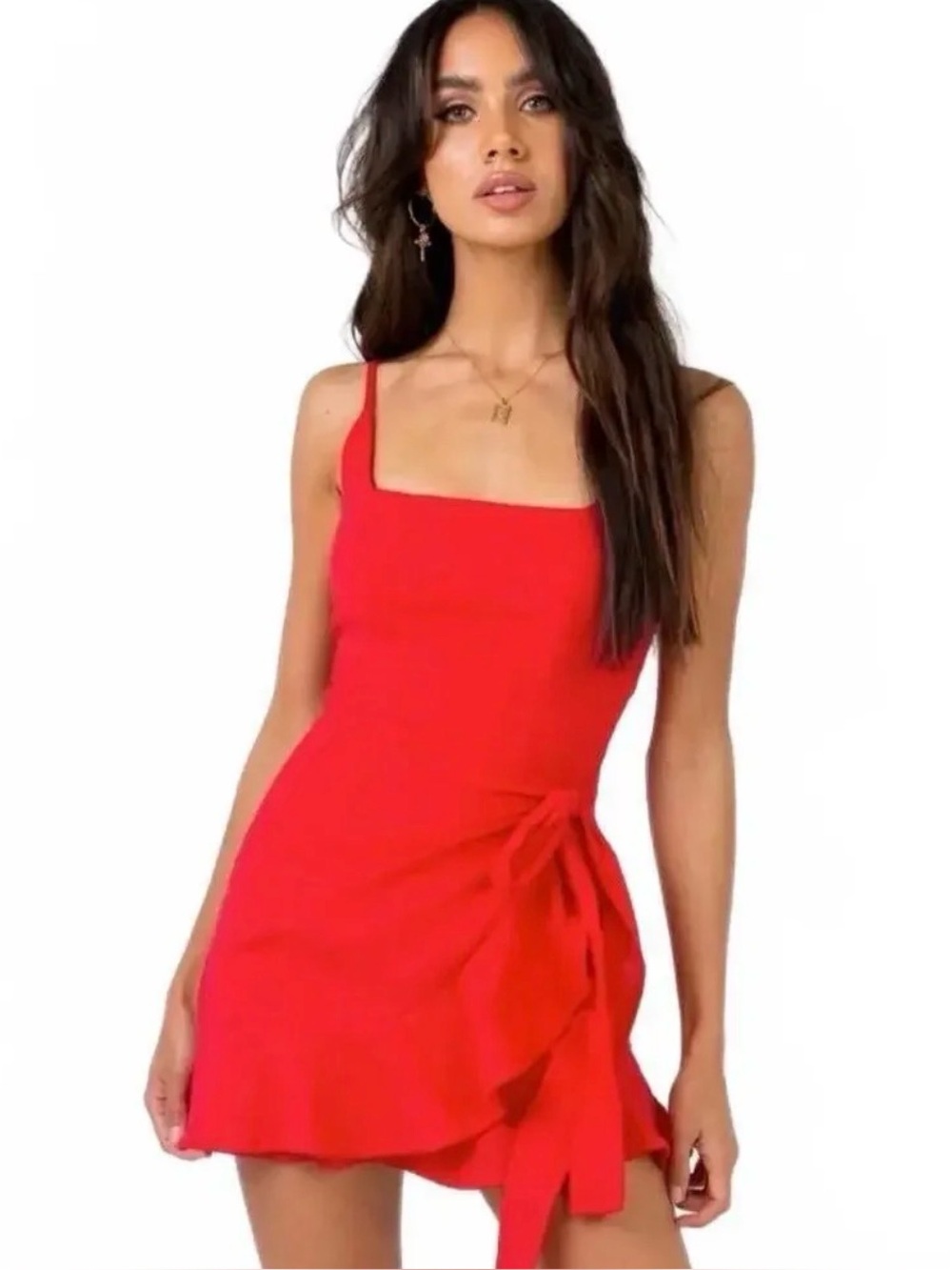 Princess Polly Red Wrap-Style Mini Dress with Tie Straps